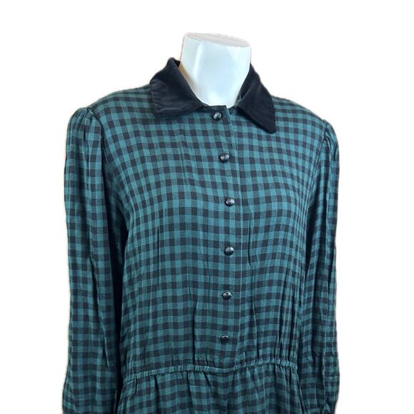 Vintage Lanz Green & Black Gingham Check Romper Jumpsuit / Size 14 * - Picture 2 of 4